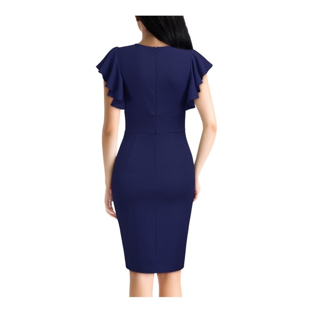 Knitee Women’s V Neck Ruffle Sleeves Cocktail Party Pencil Formal Dress Medium - Picture 2 of 7